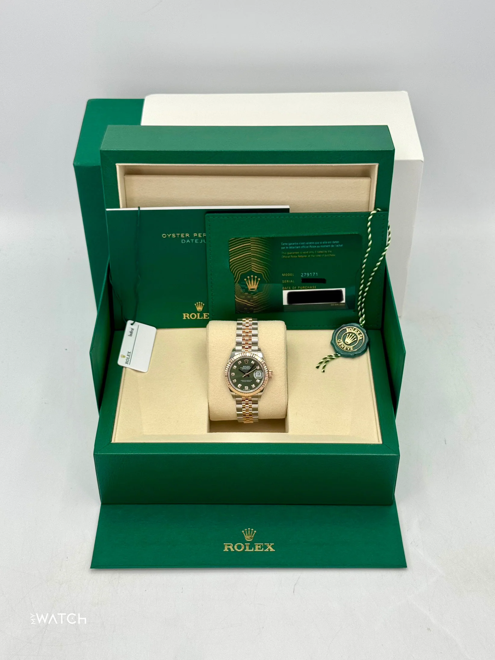 NEW 2025 Rolex Ladies Datejust 28mm 279171 Two-Tone Green Diamond Dial - Image 9