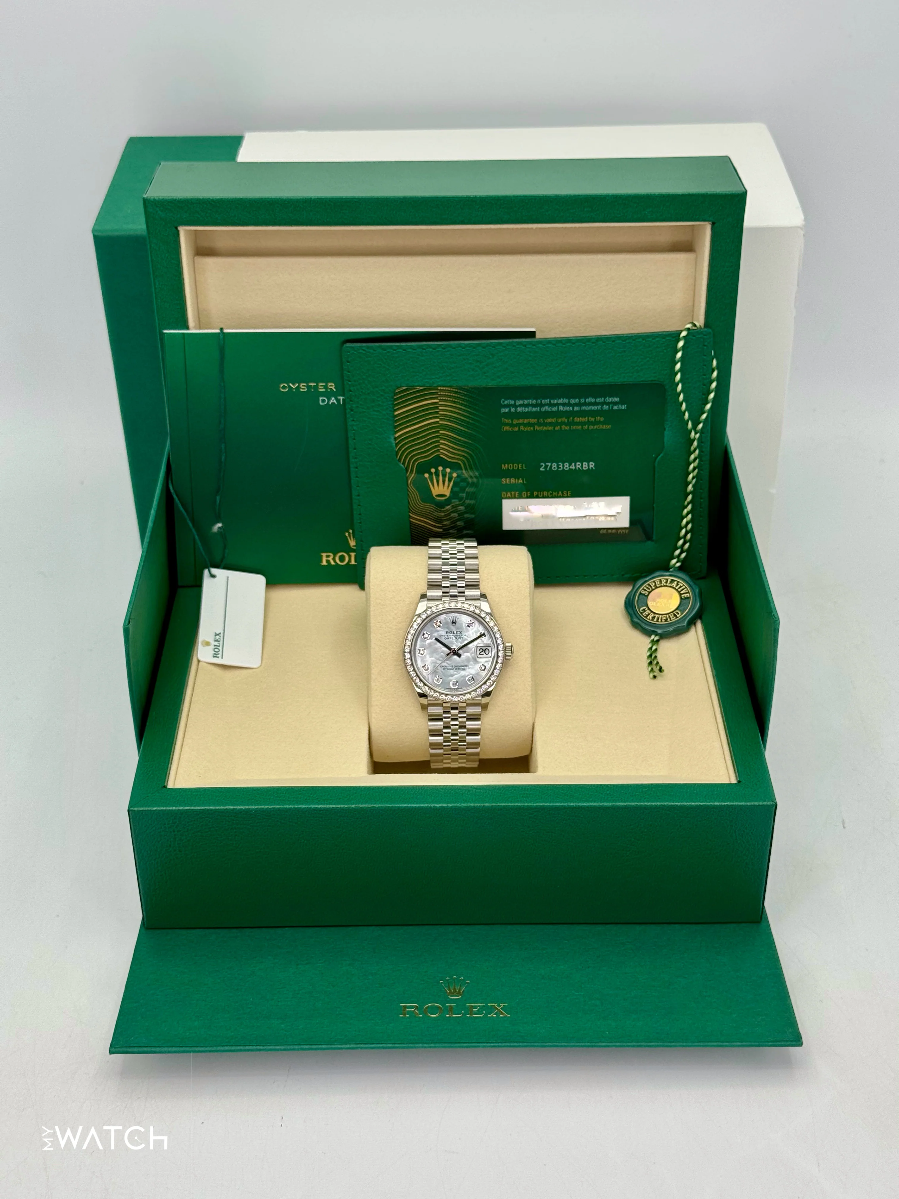 NEW 2025 Rolex Lady Datejust 28mm 278384RBR Jubilee MOP Diamond Dial - Image 9