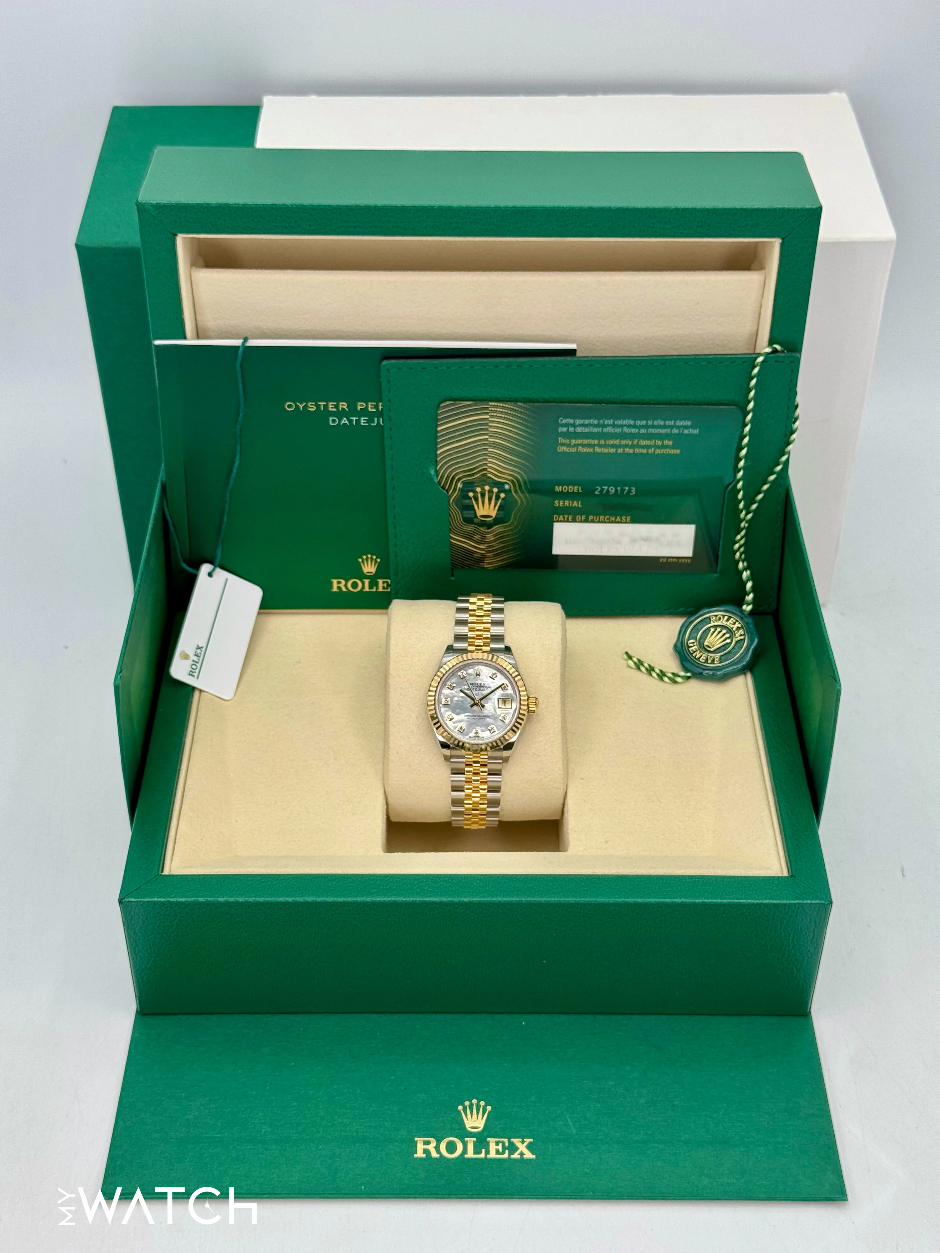 NEW 2025 Rolex Lady Datejust 28mm 279173 Jubilee MOP Diamond Dial - Image 9