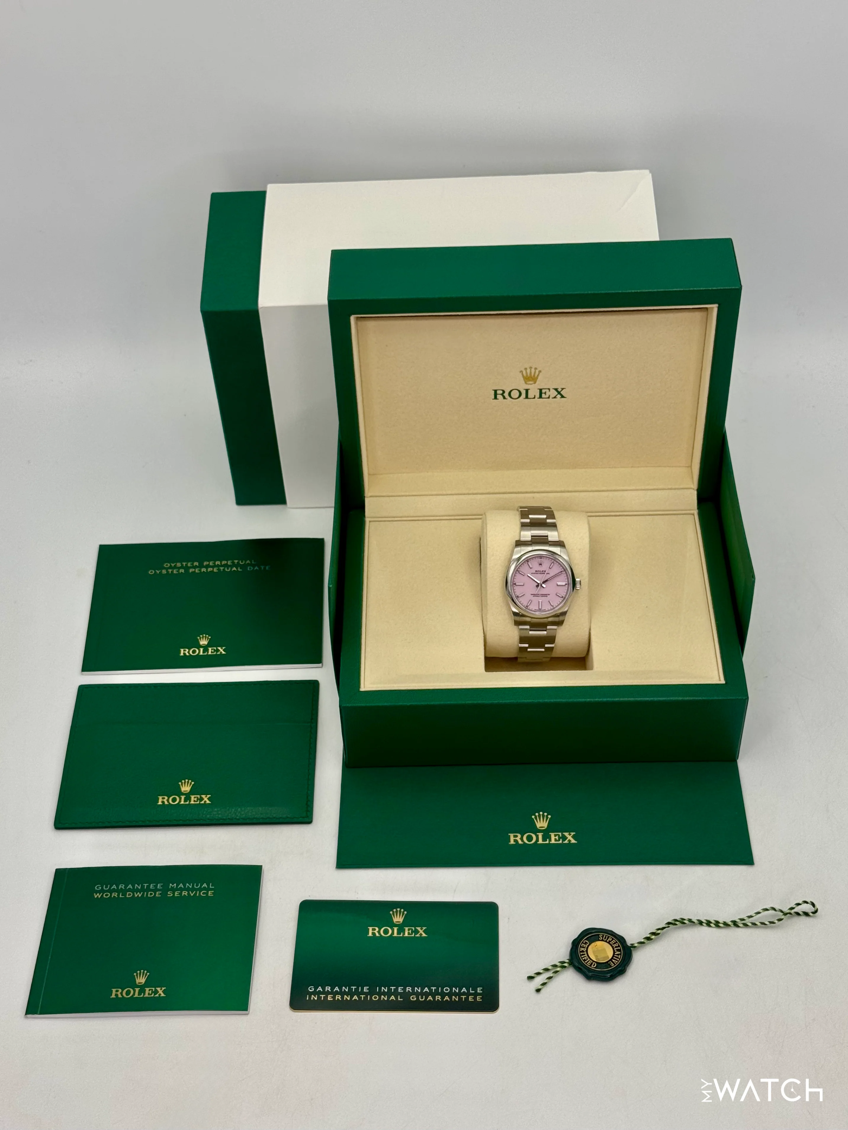 NEW 2025 Rolex Oyster Perpetual 34mm 124200 Stainless Steel Candy Pink Dial - Image 10