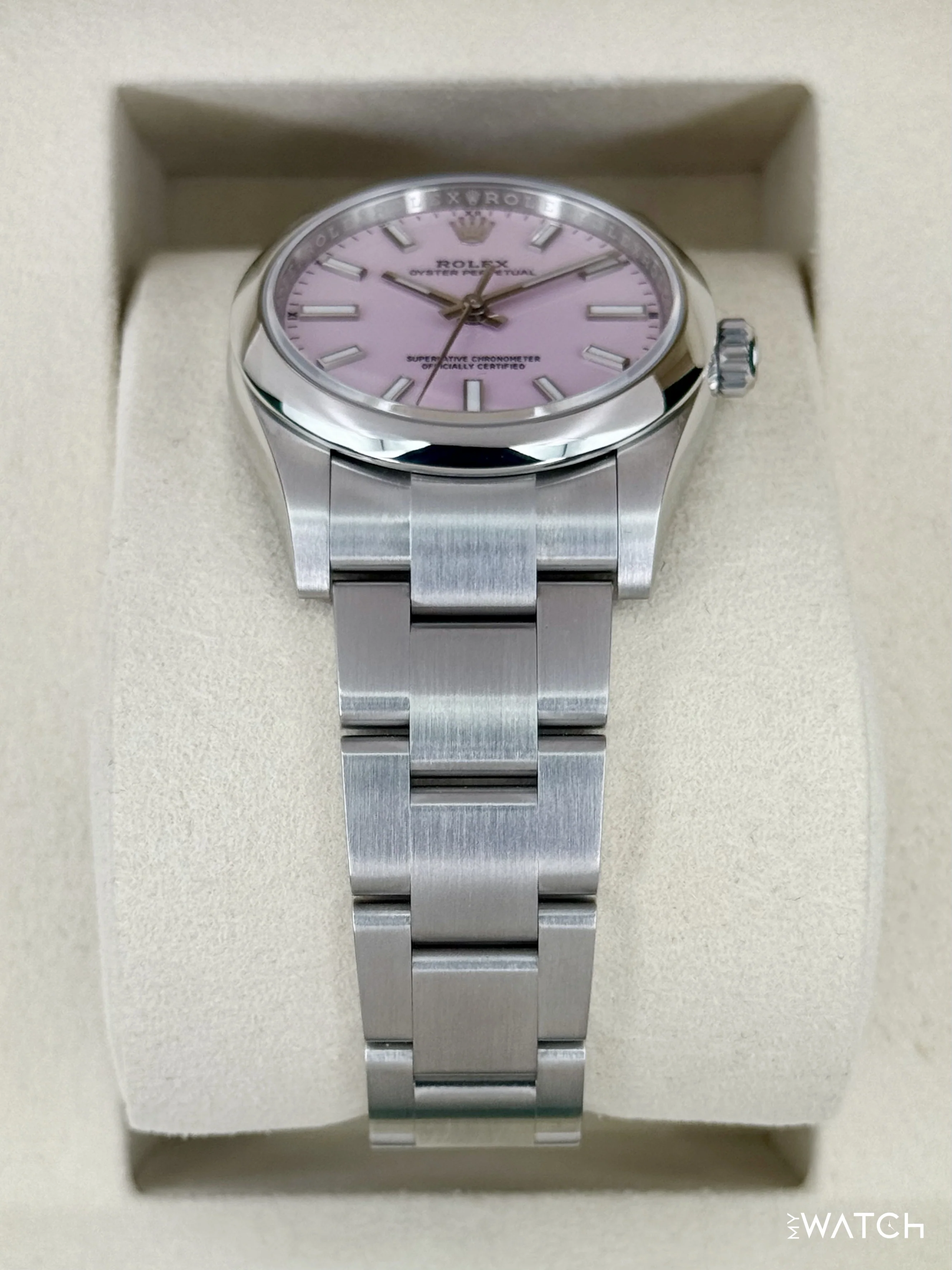 NEW 2025 Rolex Oyster Perpetual 34mm 124200 Stainless Steel Candy Pink Dial - Image 3