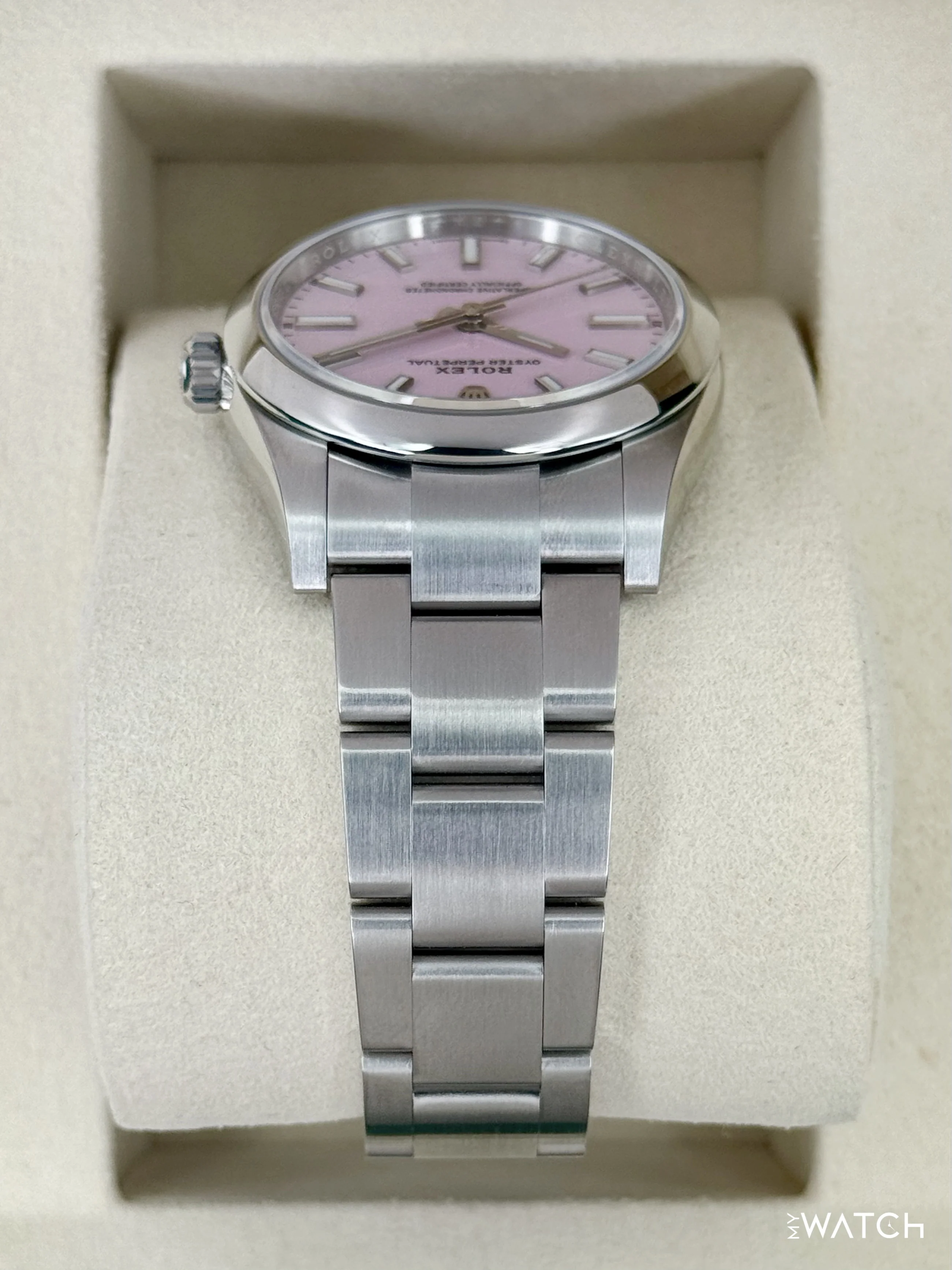 NEW 2025 Rolex Oyster Perpetual 34mm 124200 Stainless Steel Candy Pink Dial - Image 4