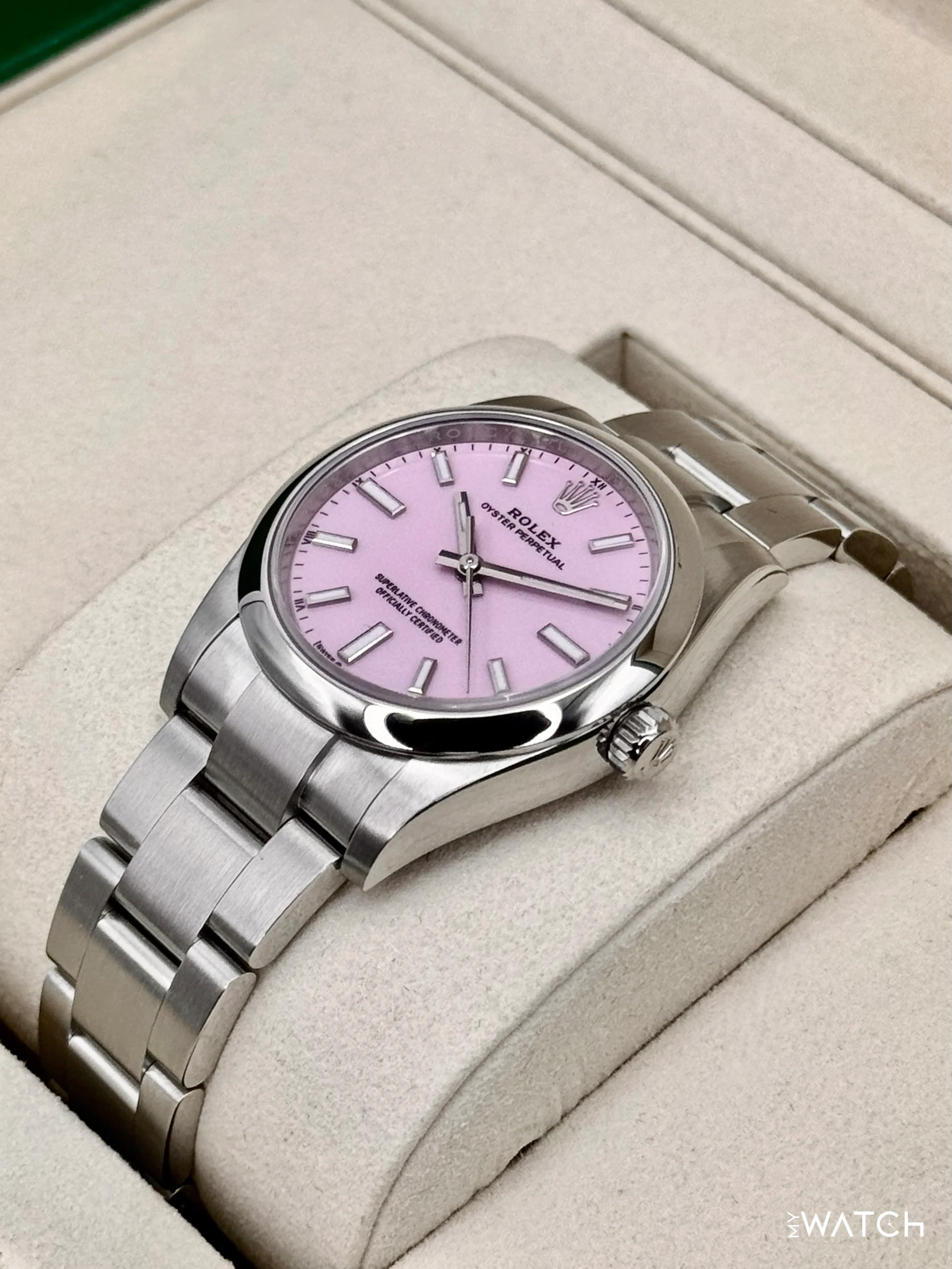 NEW 2025 Rolex Oyster Perpetual 34mm 124200 Stainless Steel Candy Pink Dial - Image 5