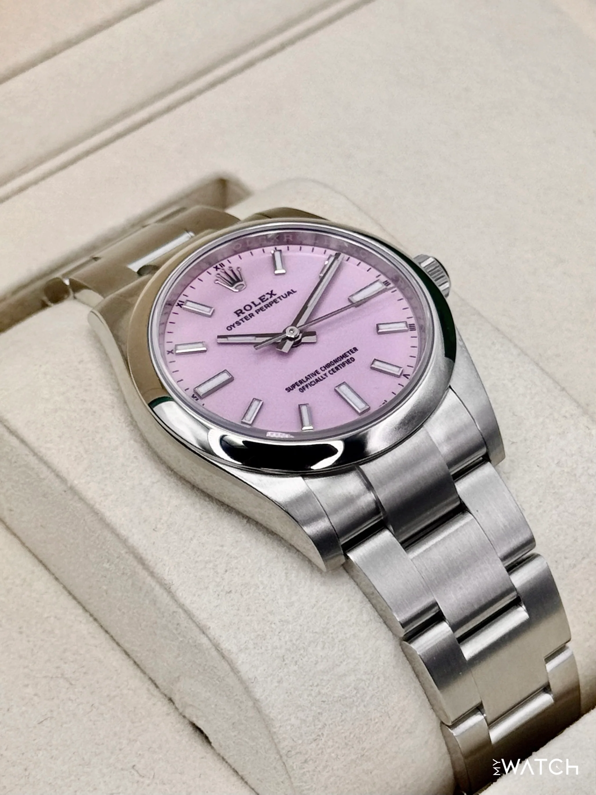 NEW 2025 Rolex Oyster Perpetual 34mm 124200 Stainless Steel Candy Pink Dial - Image 6