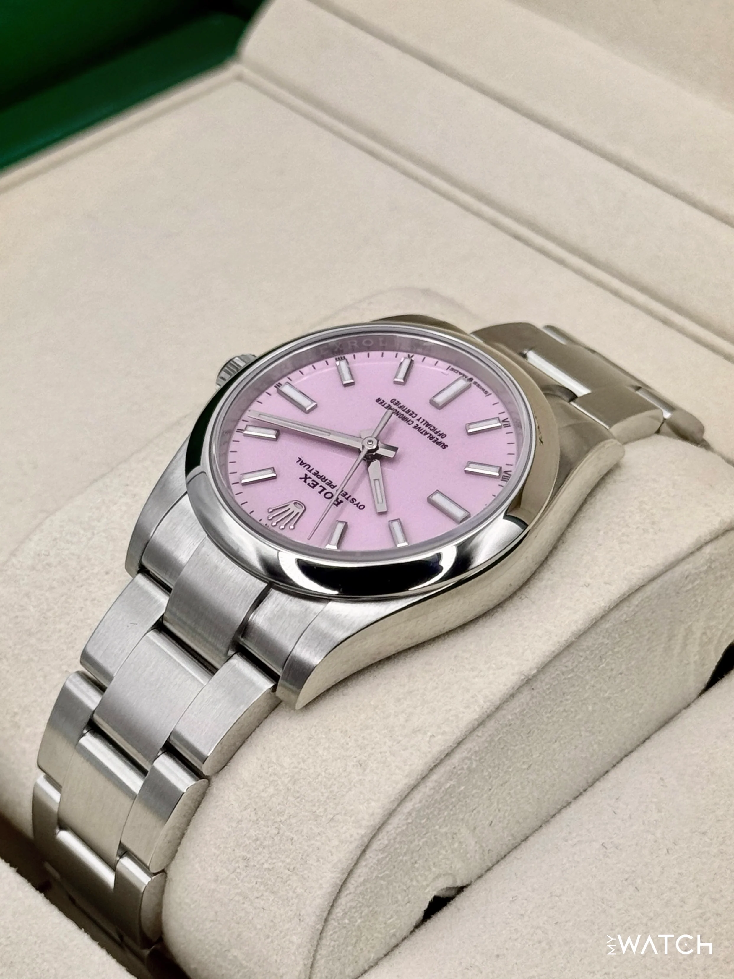 NEW 2025 Rolex Oyster Perpetual 34mm 124200 Stainless Steel Candy Pink Dial - Image 7