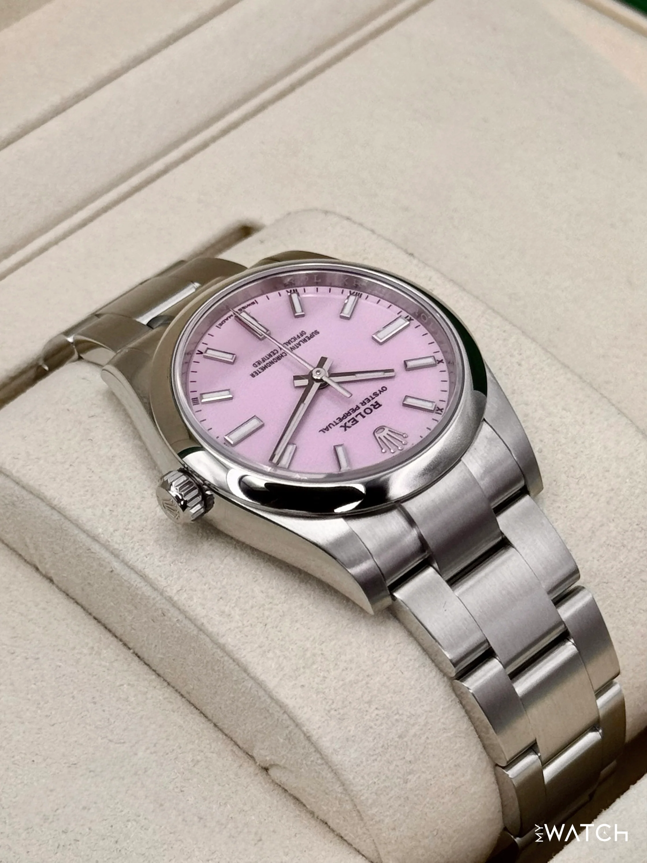 NEW 2025 Rolex Oyster Perpetual 34mm 124200 Stainless Steel Candy Pink Dial - Image 8