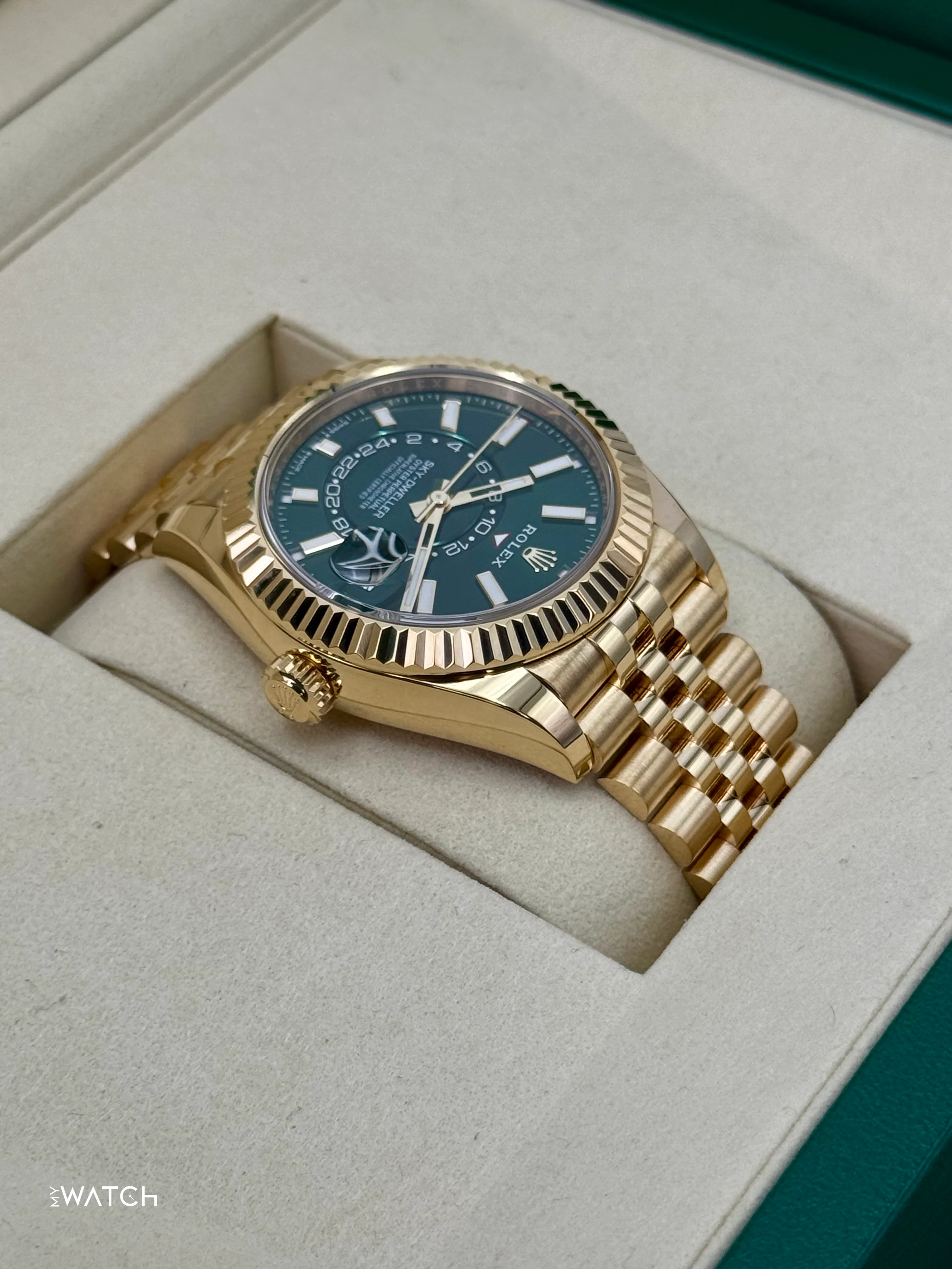 NEW 2025 Rolex Sky-Dweller 42mm 336938 Yellow Gold Jubilee Green Dial - Image 8