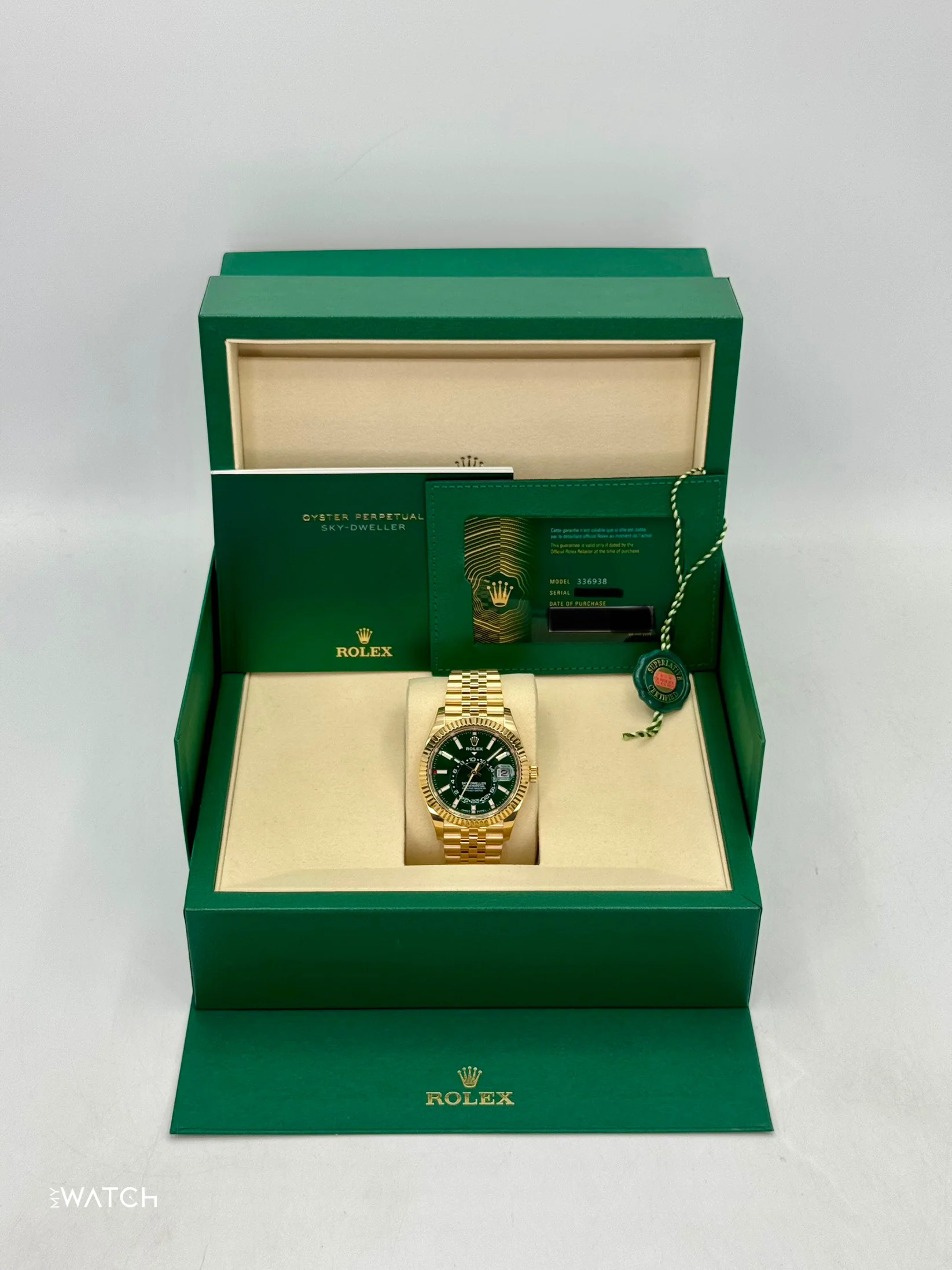 NEW 2025 Rolex Sky-Dweller 42mm 336938 Yellow Gold Jubilee Green Dial - Image 9
