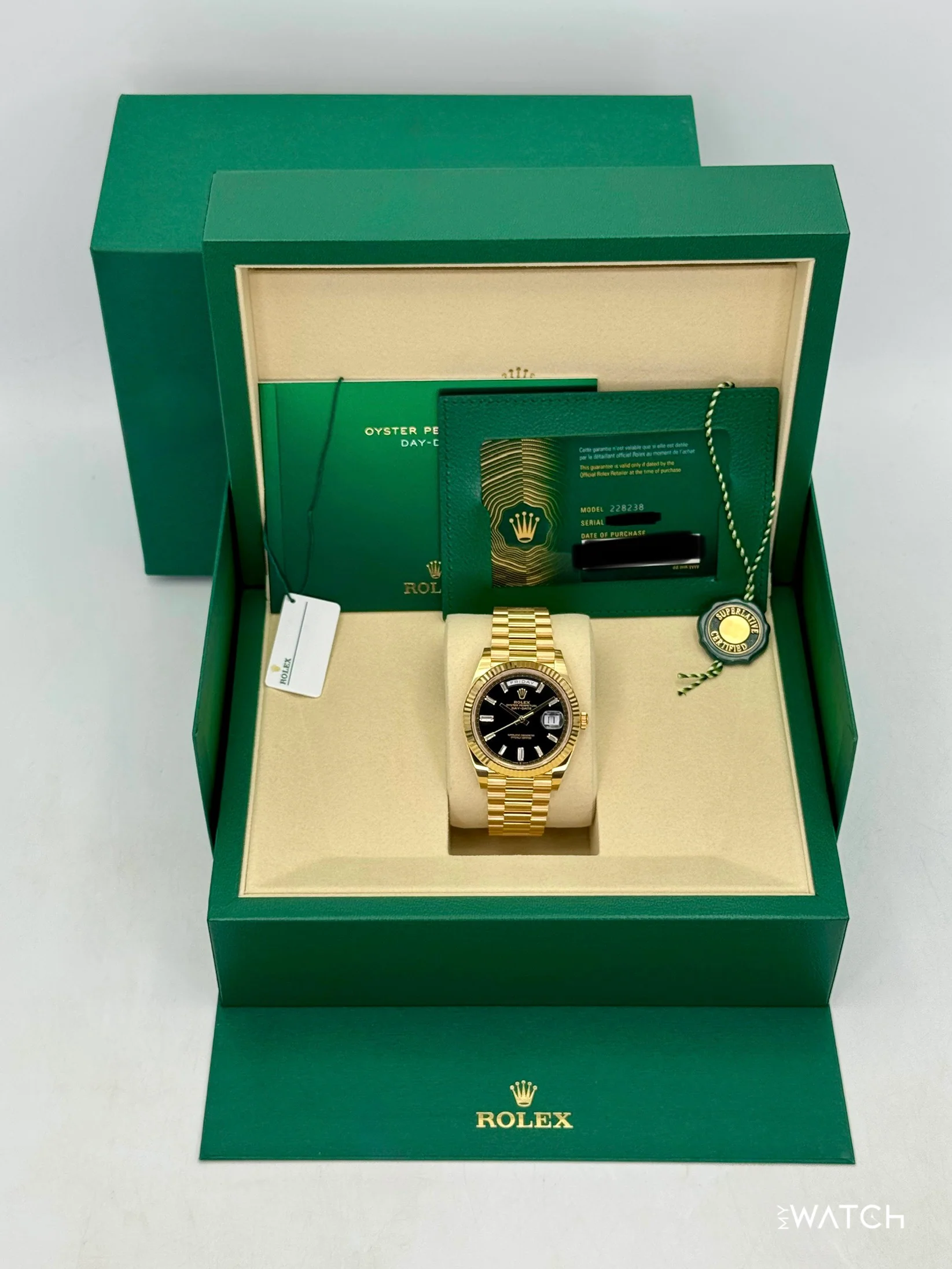 NEW 2026 Rolex Day-Date 40mm 228238 Yellow Gold Black Diamond Dial - Image 9