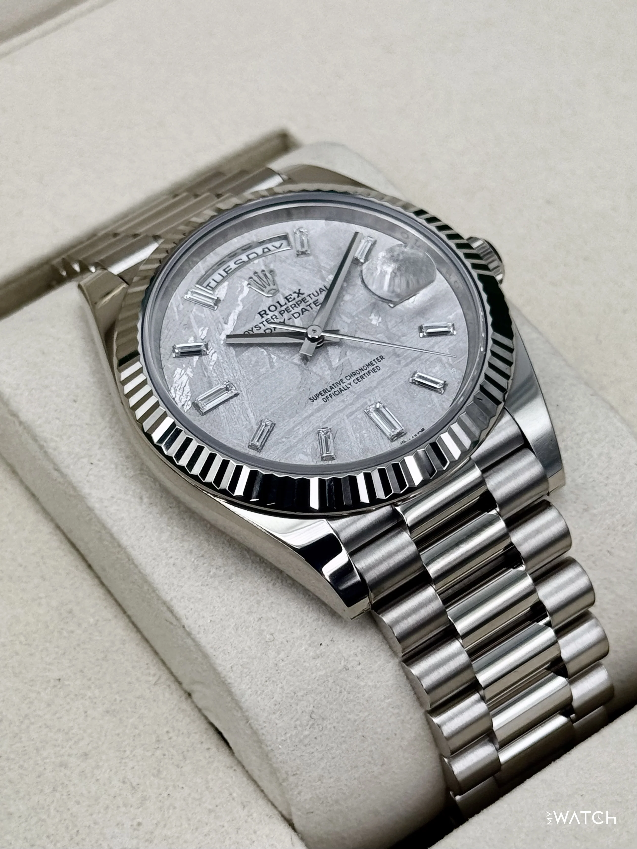 NEW 2026 Rolex Day-Date 40mm 228239 Presidential White Gold Meteorite Diamond Dial - Image 6