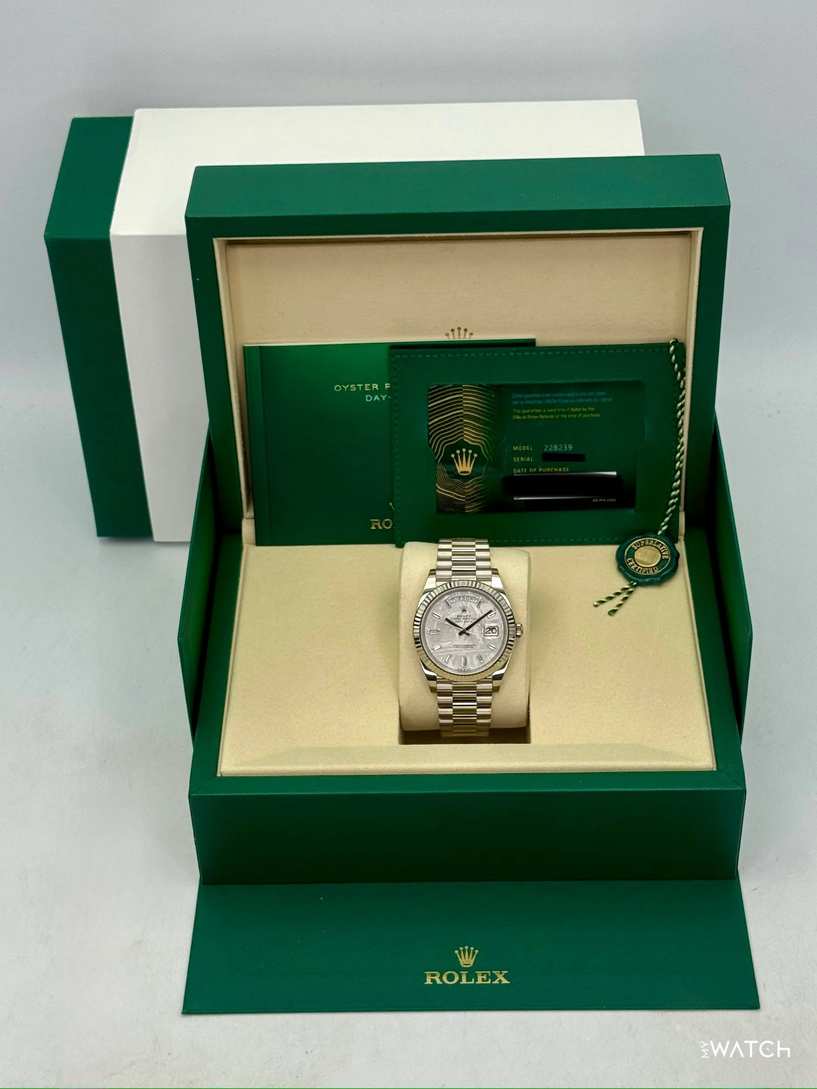 NEW 2026 Rolex Day-Date 40mm 228239 Presidential White Gold Meteorite Diamond Dial - Image 9