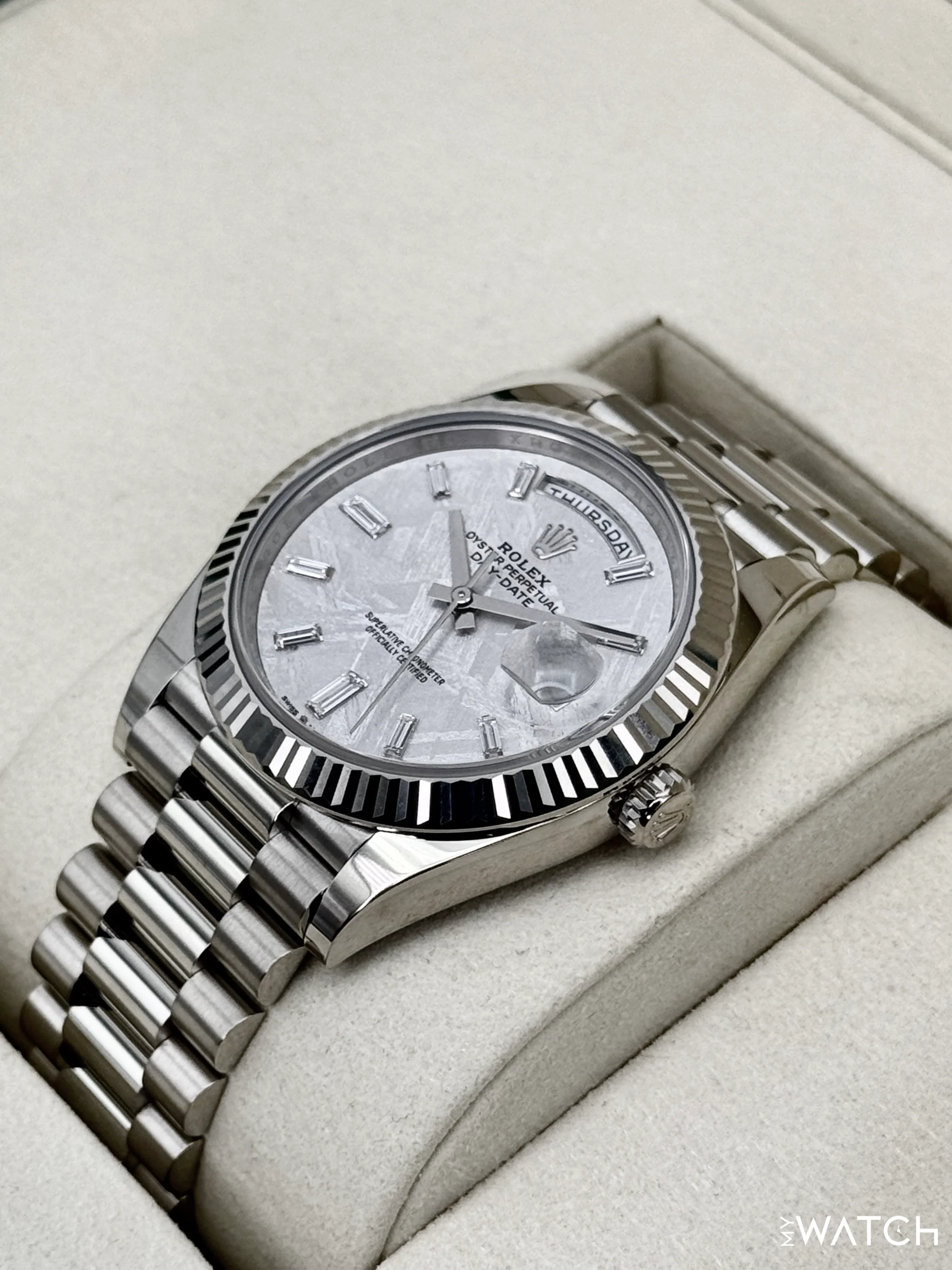 NEW 2026 Rolex Day-Date 40mm 228239 Presidential White Gold Meteorite Diamond Dial - Image 5