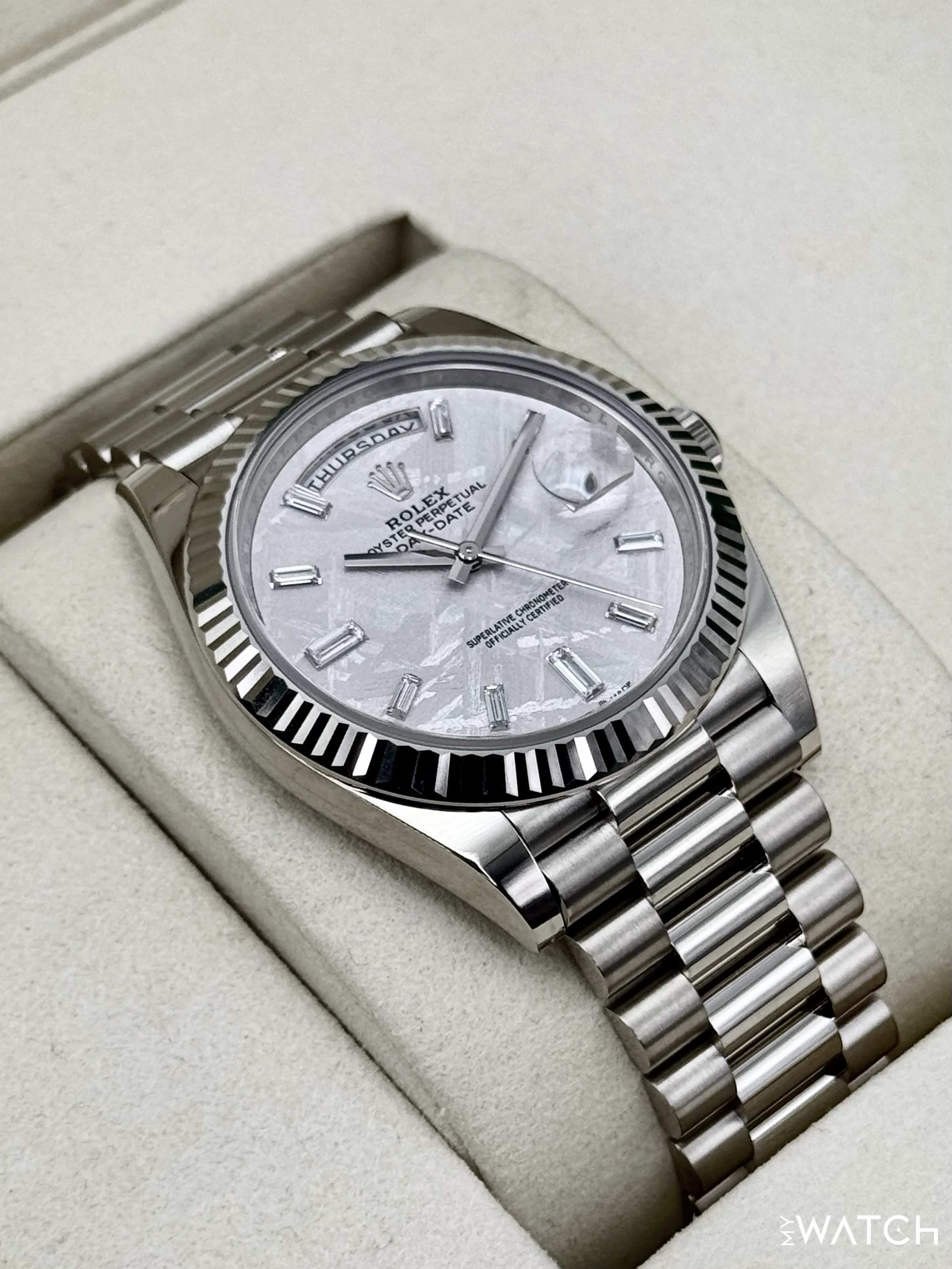 NEW 2026 Rolex Day-Date 40mm 228239 Presidential White Gold Meteorite Diamond Dial - Image 6