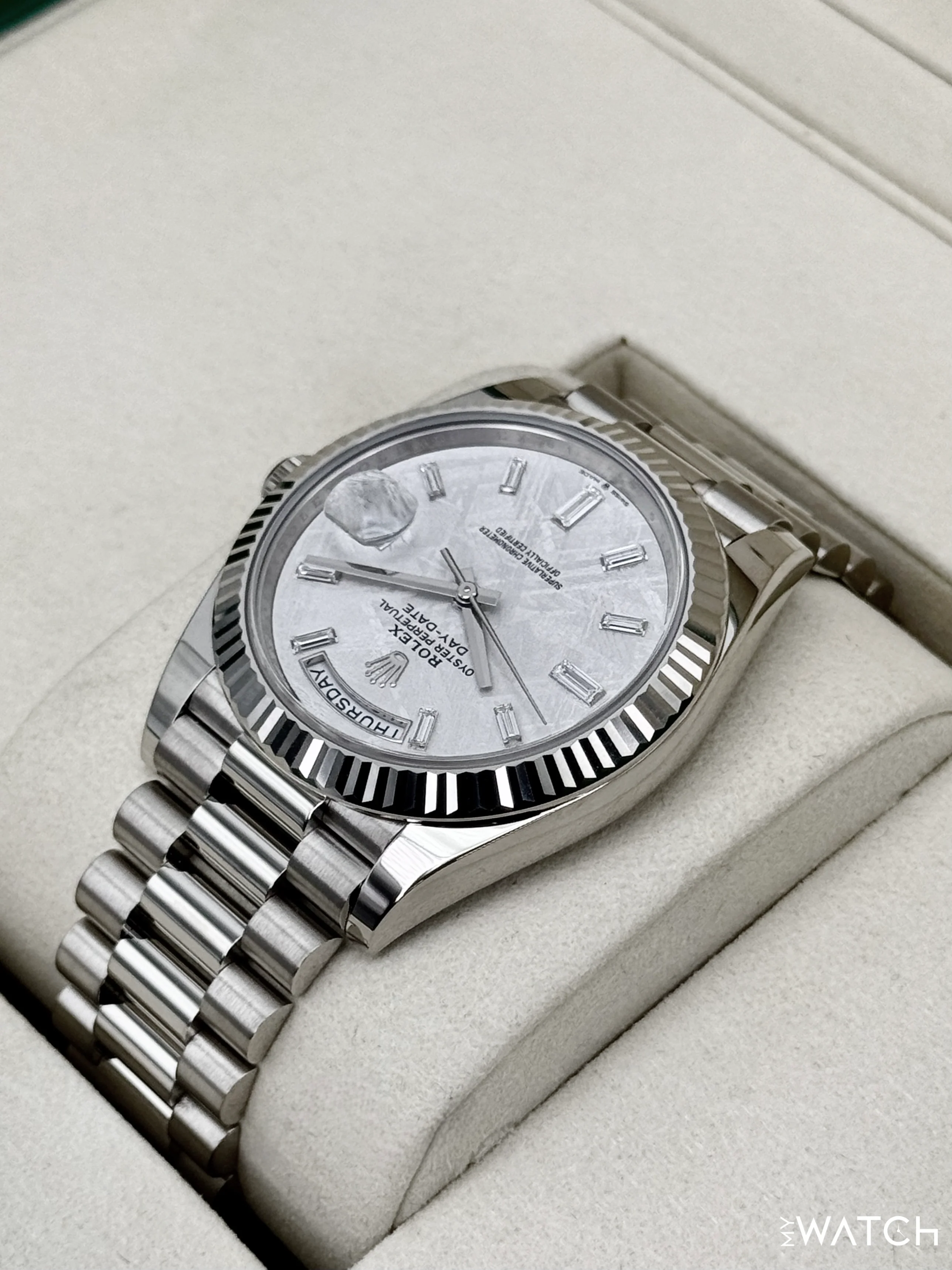 NEW 2026 Rolex Day-Date 40mm 228239 Presidential White Gold Meteorite Diamond Dial - Image 7