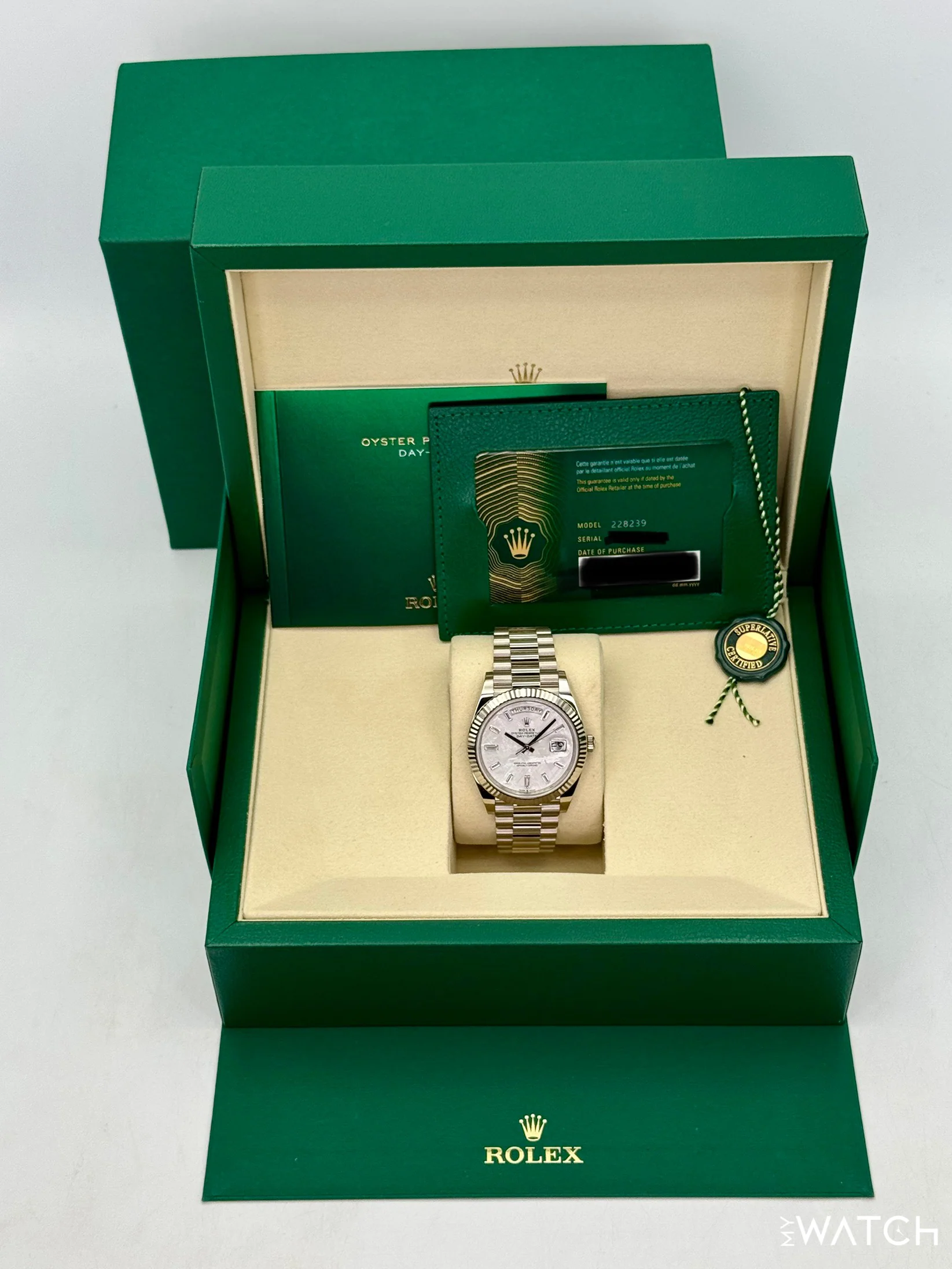 NEW 2026 Rolex Day-Date 40mm 228239 Presidential White Gold Meteorite Diamond Dial - Image 9