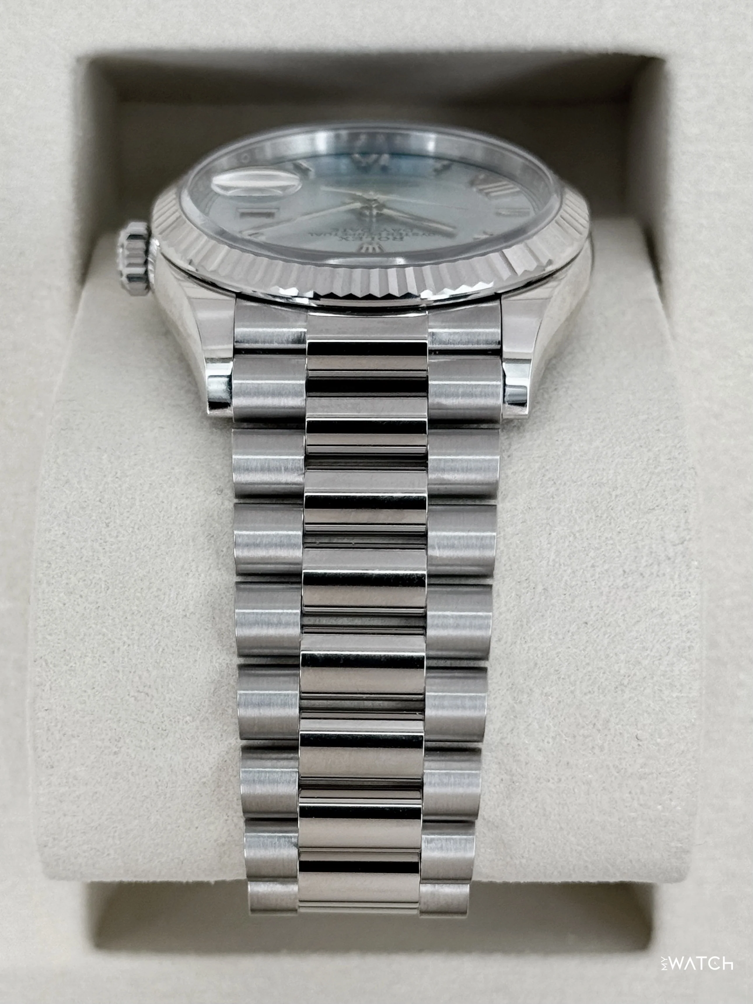 NEW 2026 Rolex Day-Date Platinum 36mm 128236 Ice Blue Roman Dial - Image 4