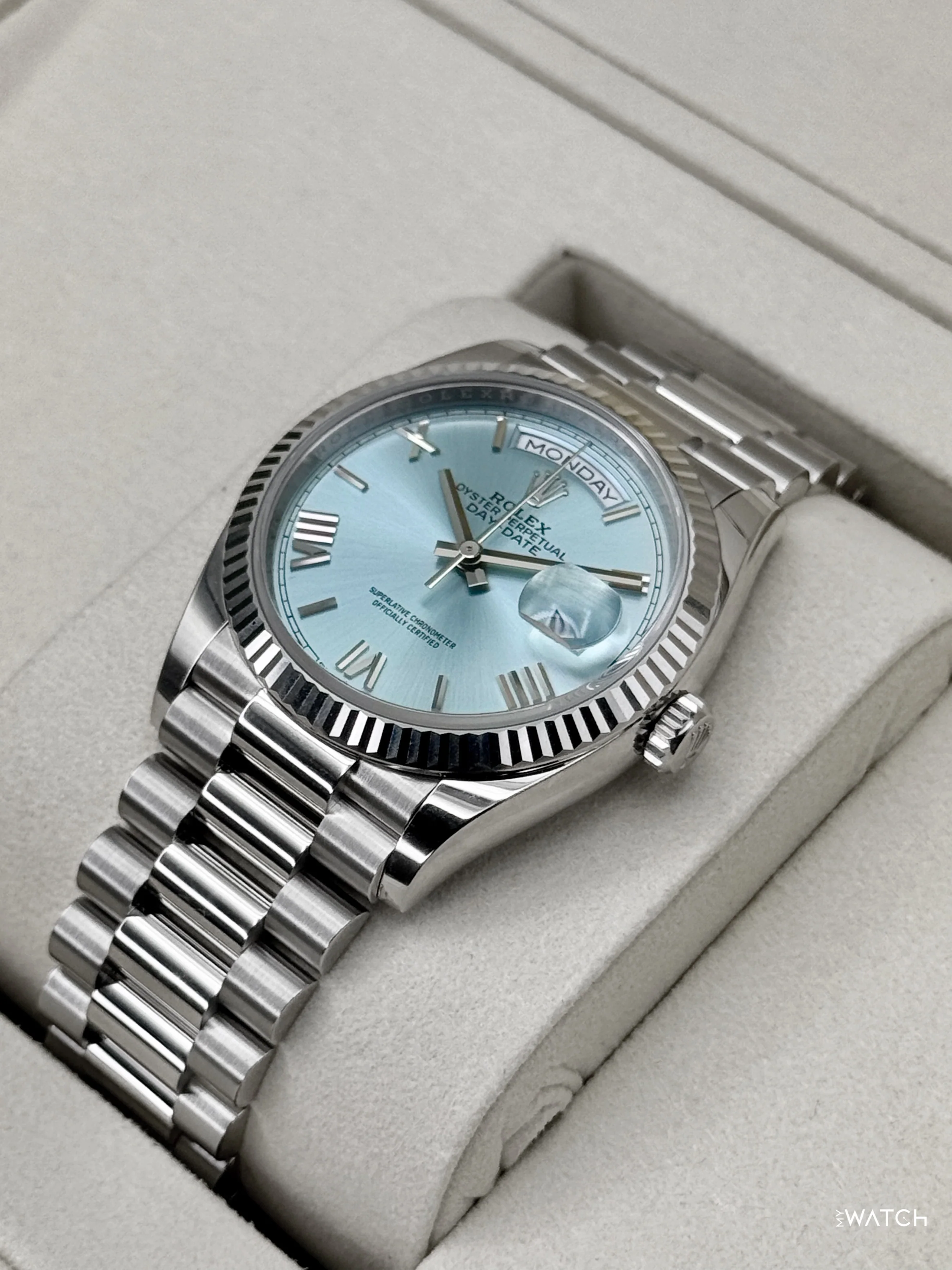 NEW 2026 Rolex Day-Date Platinum 36mm 128236 Ice Blue Roman Dial - Image 5