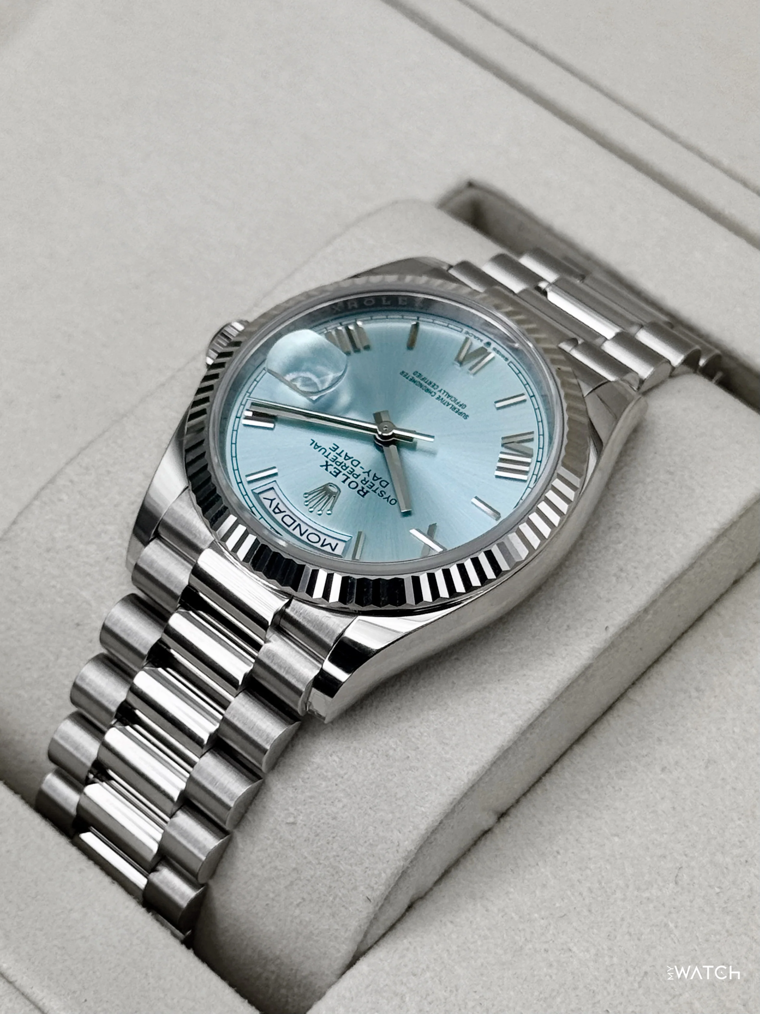 NEW 2026 Rolex Day-Date Platinum 36mm 128236 Ice Blue Roman Dial - Image 7