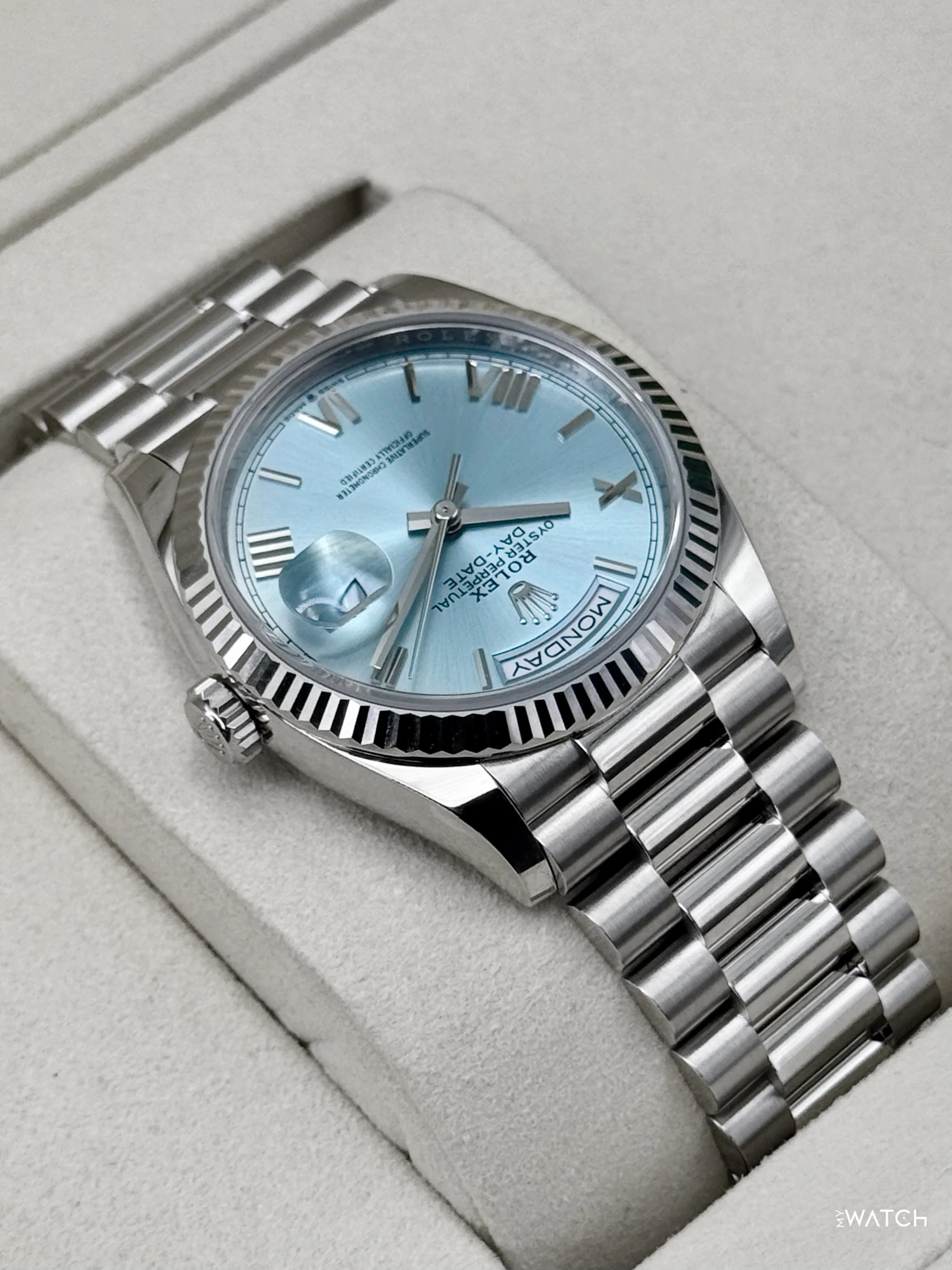 NEW 2026 Rolex Day-Date Platinum 36mm 128236 Ice Blue Roman Dial - Image 8