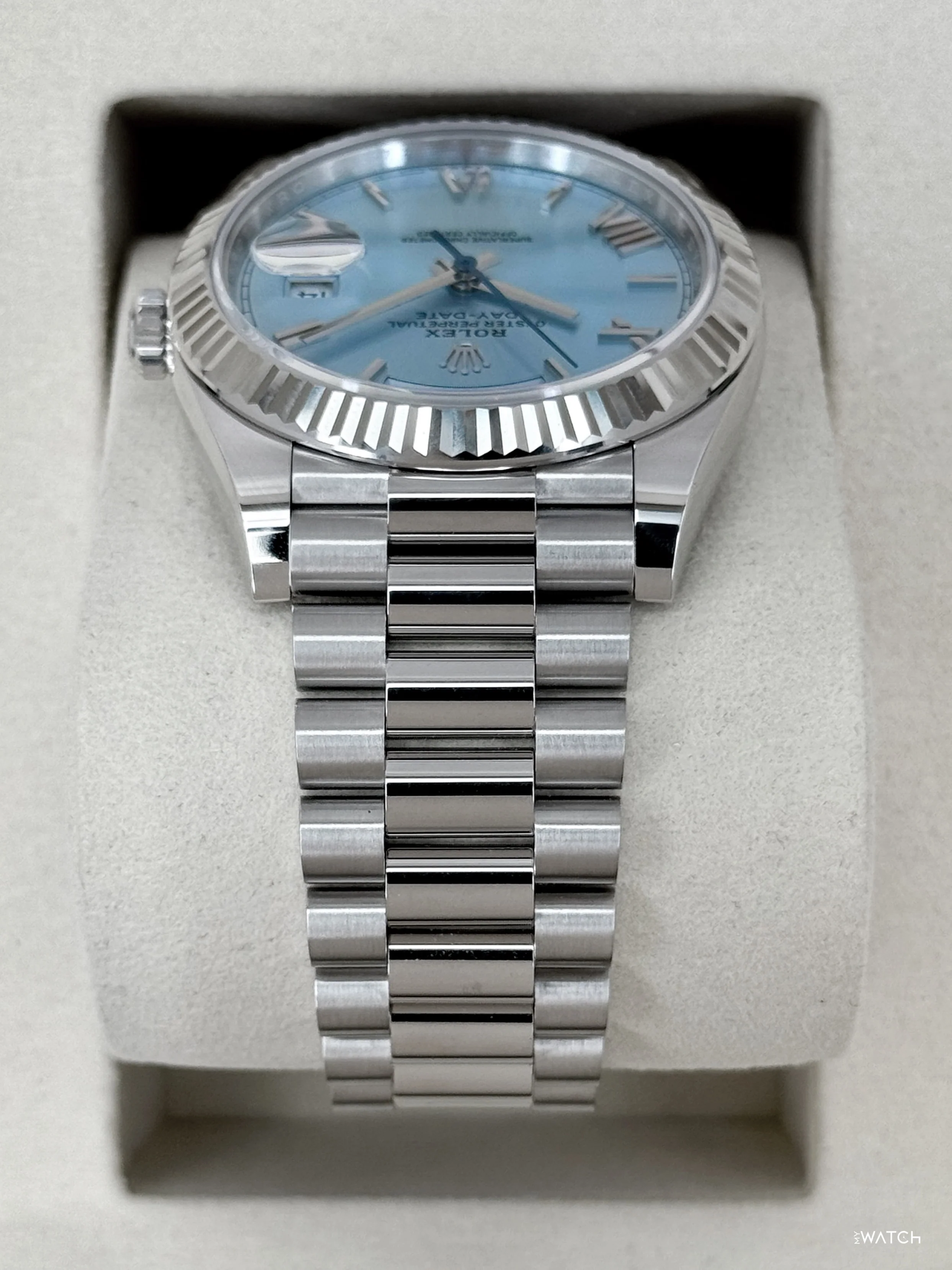 NEW 2026 Rolex Day-Date Platinum 40mm 228236 Ice Blue Roman Dial - Image 4