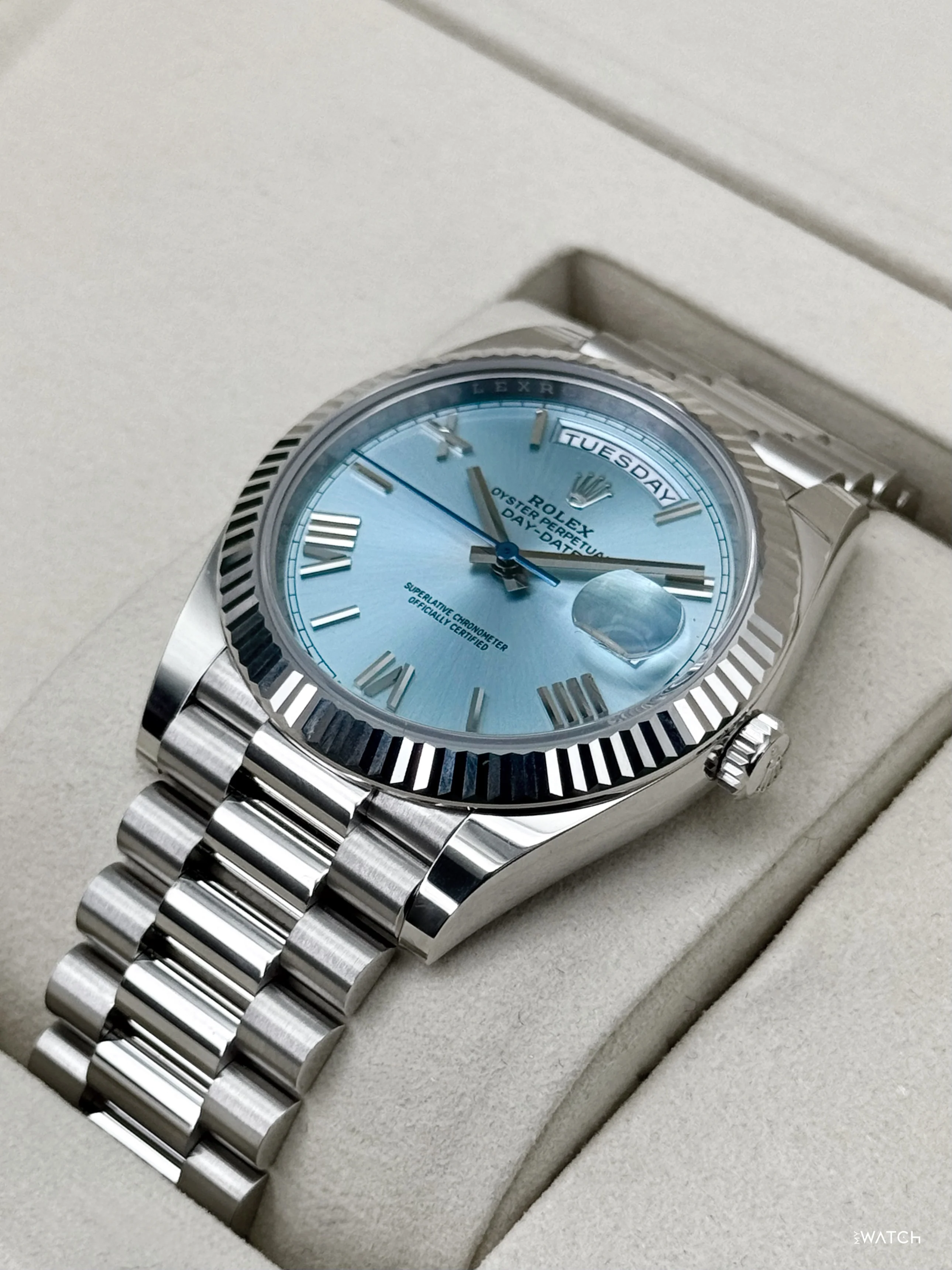 NEW 2026 Rolex Day-Date Platinum 40mm 228236 Ice Blue Roman Dial - Image 5