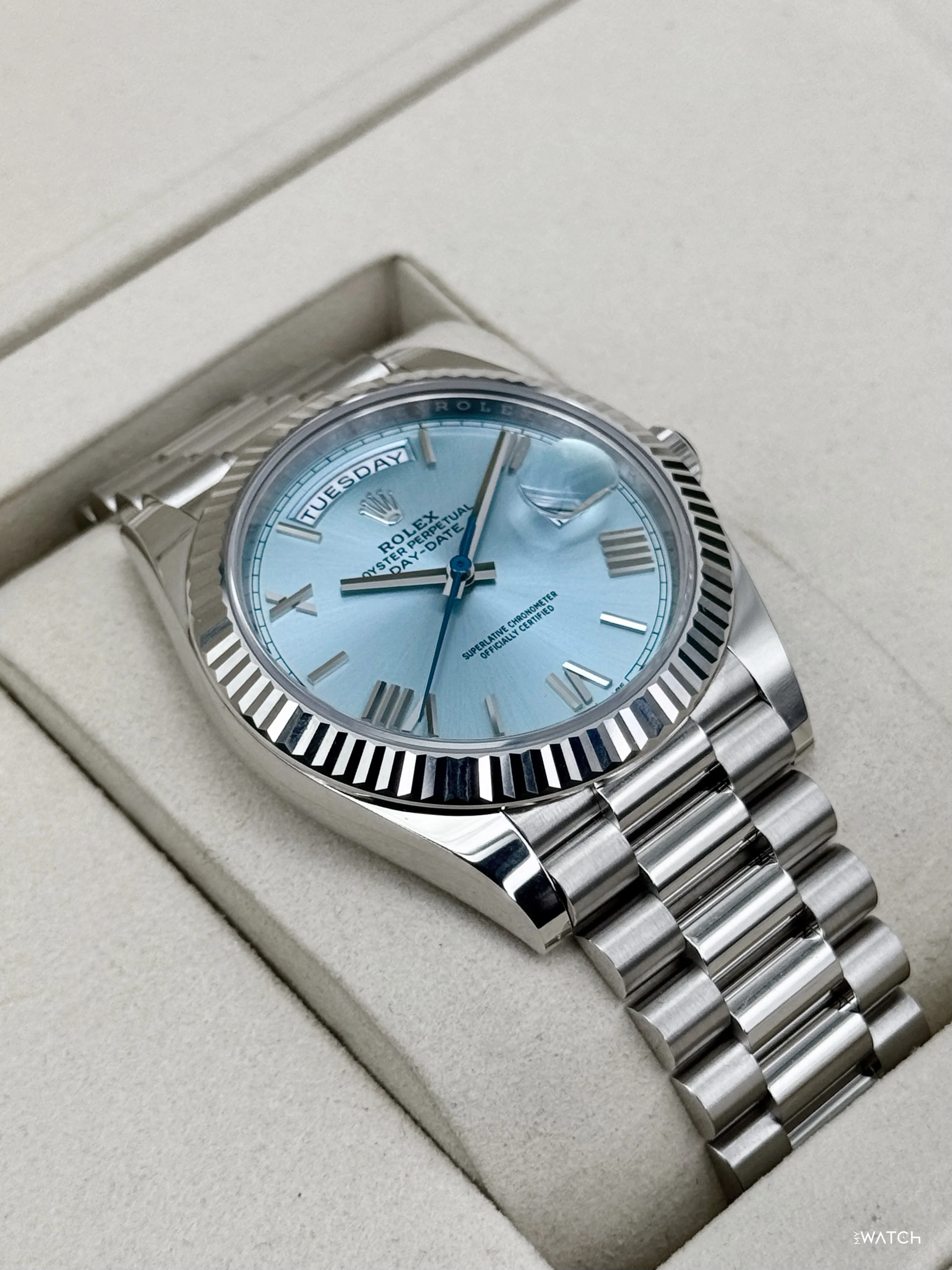 NEW 2026 Rolex Day-Date Platinum 40mm 228236 Ice Blue Roman Dial - Image 6