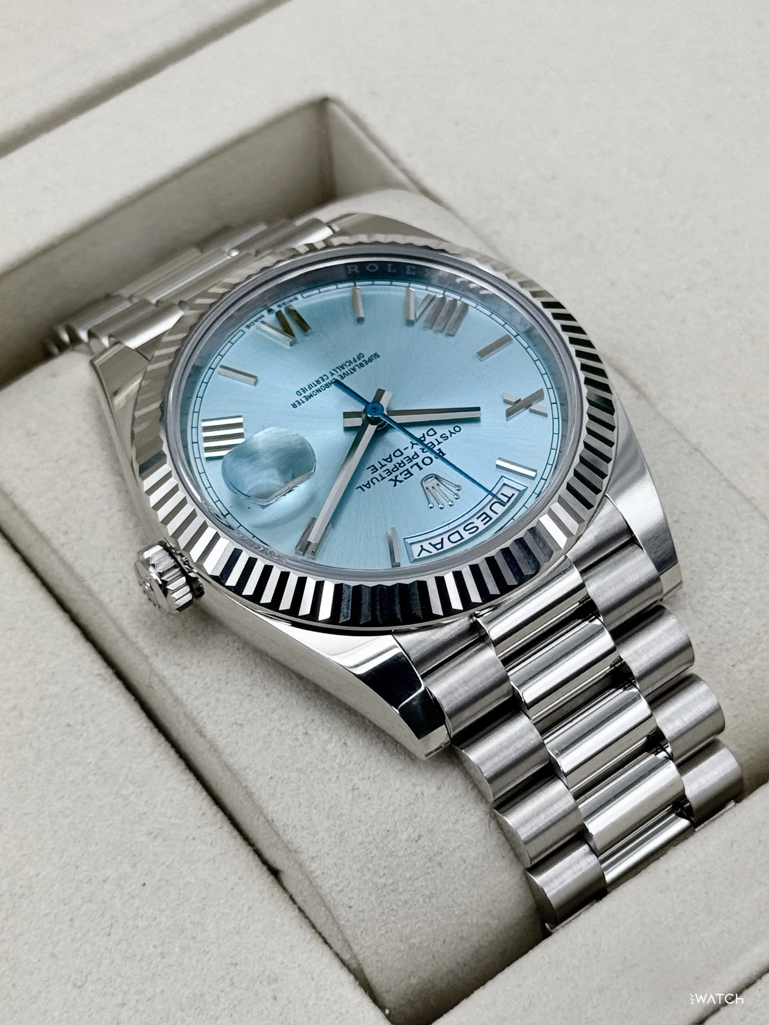 NEW 2026 Rolex Day-Date Platinum 40mm 228236 Ice Blue Roman Dial - Image 8