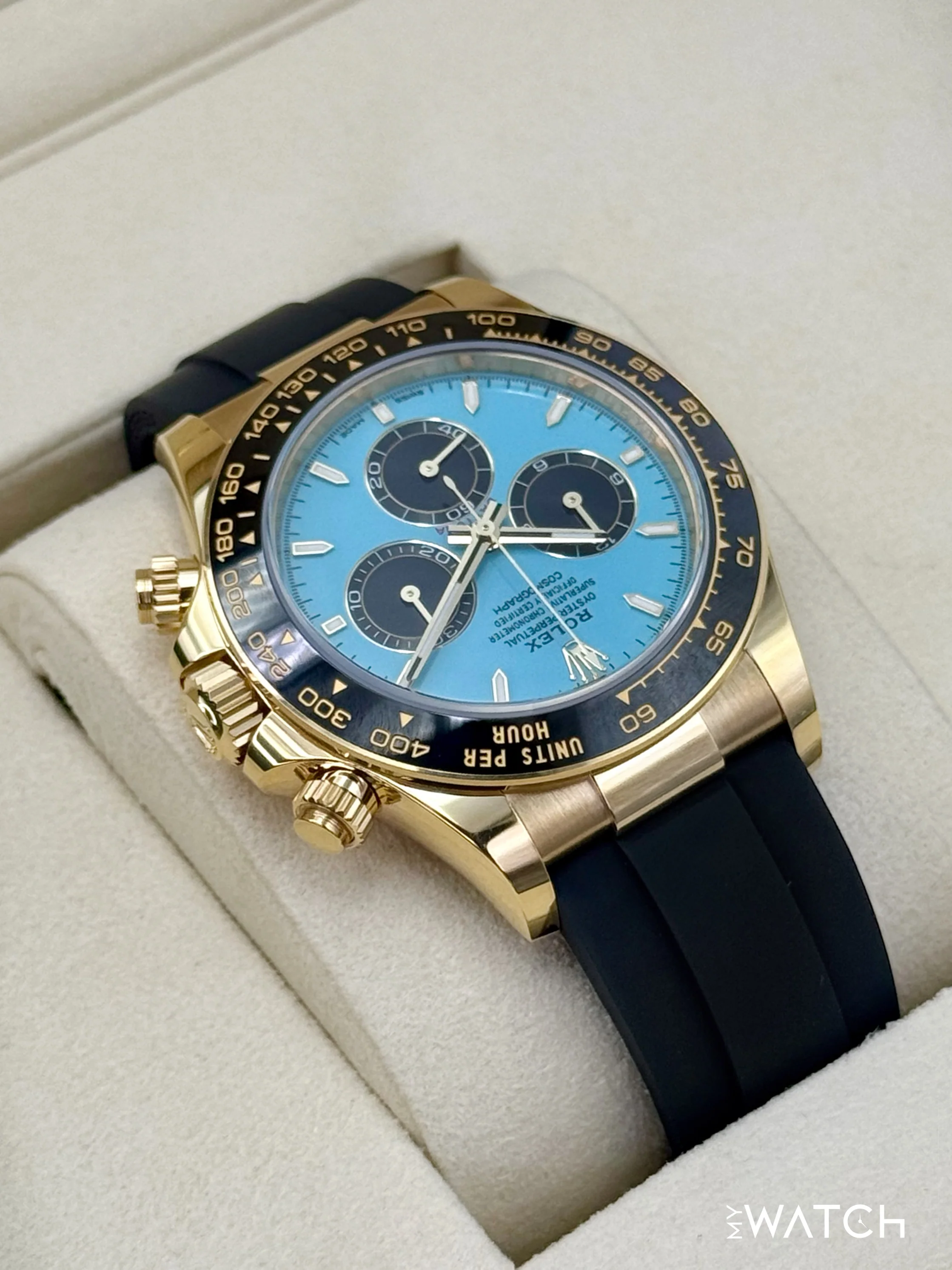 NEW 2026 Rolex Daytona 40mm 126518LN Yellow Gold Oysterflex Turquoise Dial - Image 8