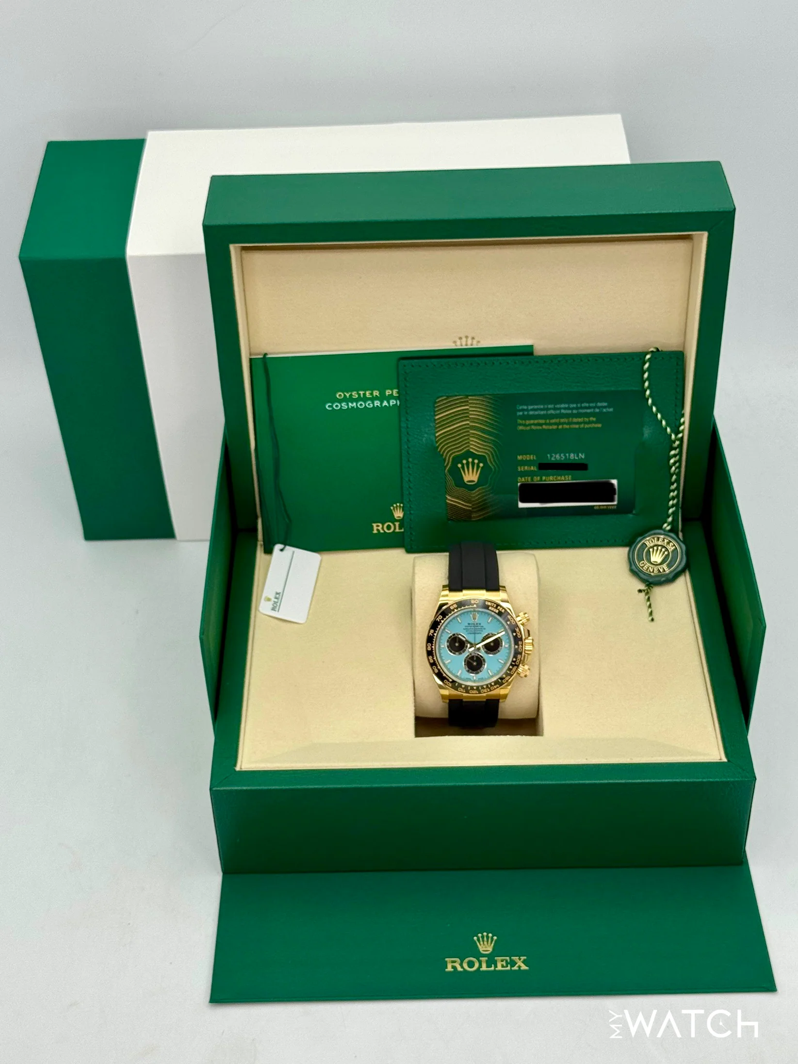 NEW 2026 Rolex Daytona 40mm 126518LN Yellow Gold Oysterflex Turquoise Dial - Image 9