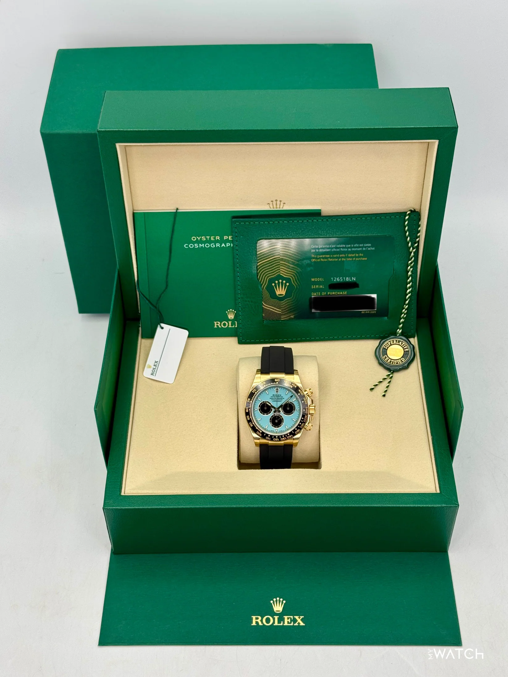 NEW 2026 Rolex Daytona 40mm 126518LN Yellow Gold Oysterflex Turquoise Dial (STICKERED) - Image 9