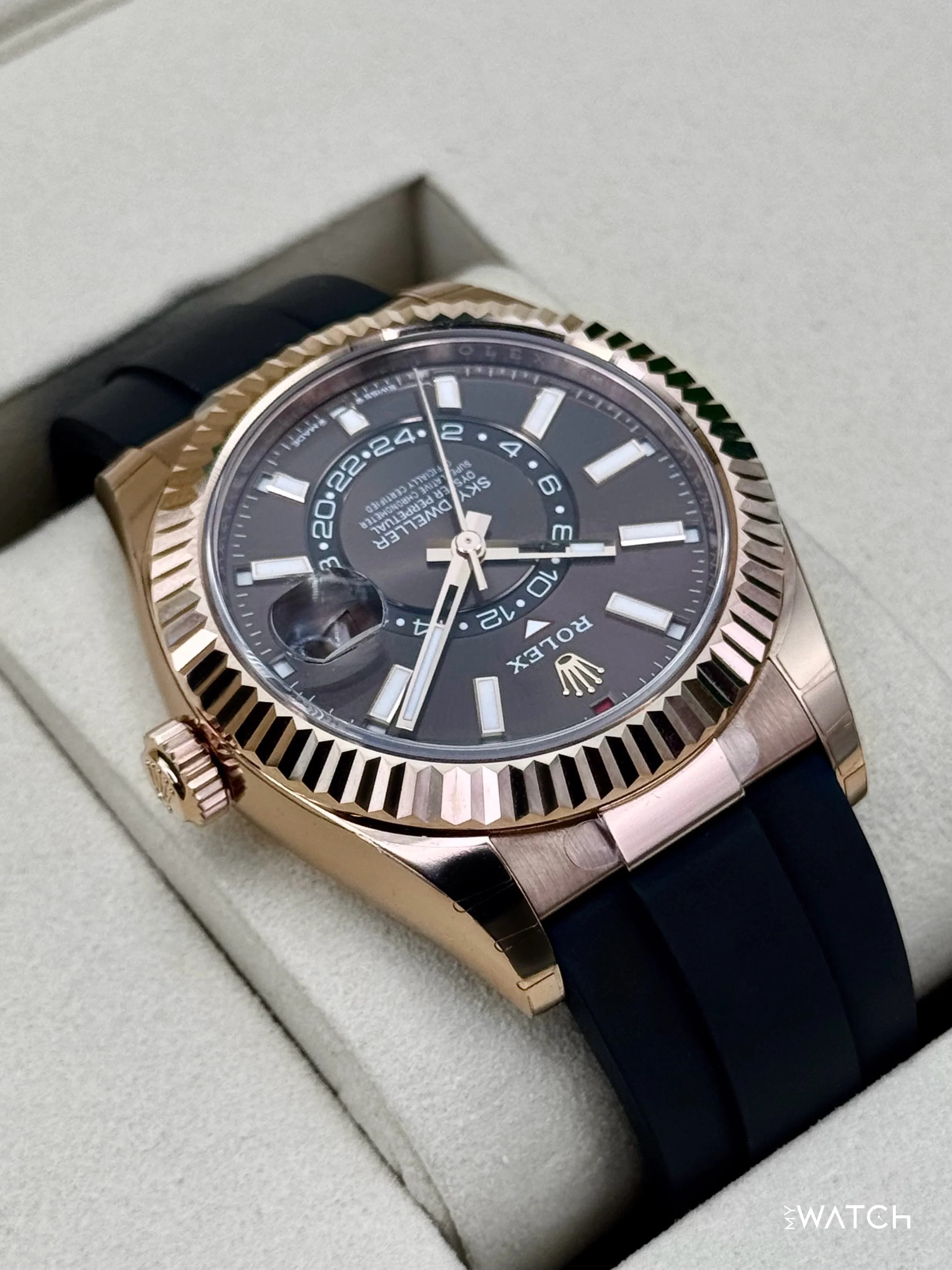 NEW 2026 Rolex Sky-Dweller 42mm 336235 Rose Gold Oysterflex Chocolate Dial (STICKERED) - Image 6