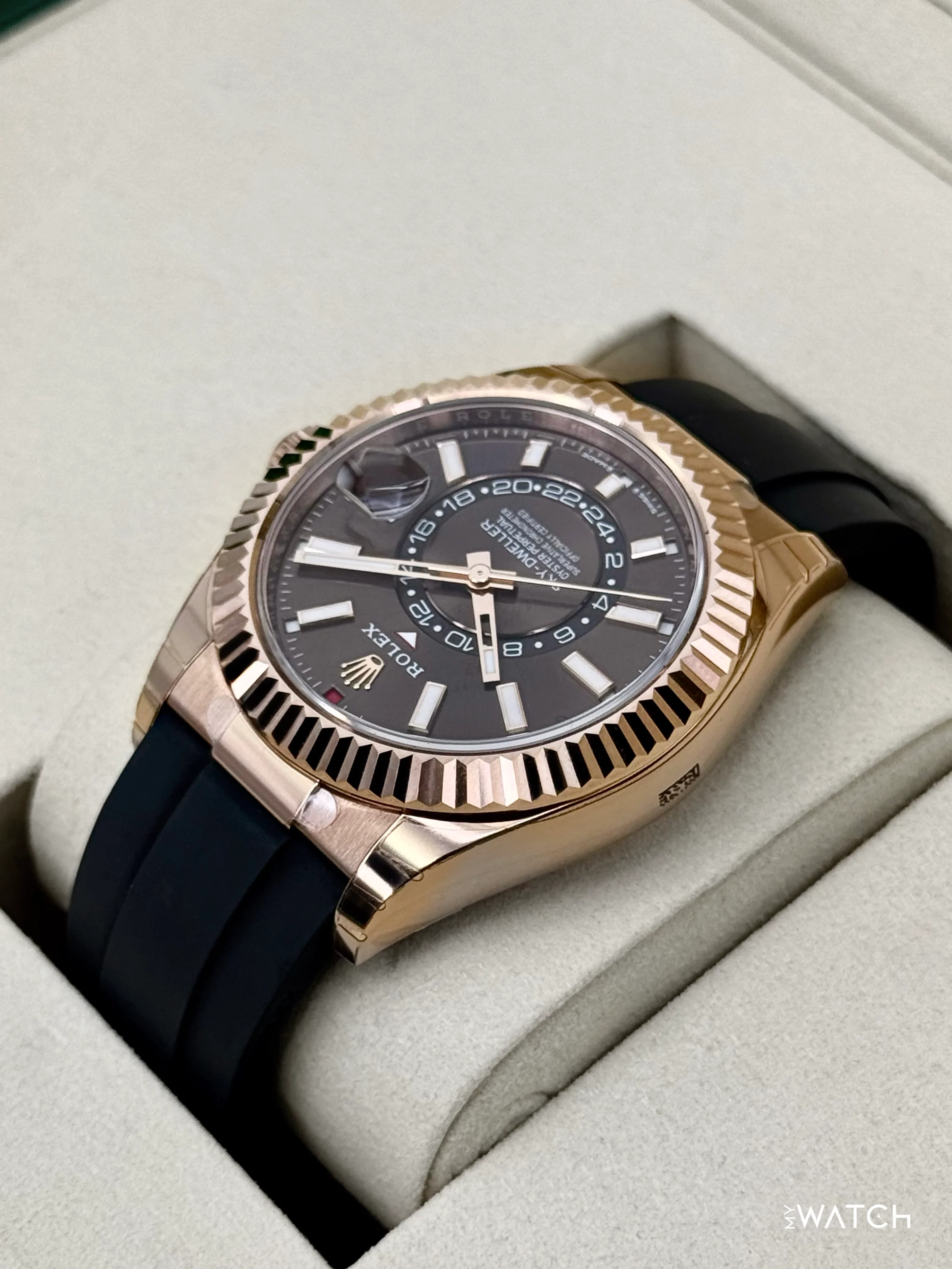NEW 2026 Rolex Sky-Dweller 42mm 336235 Rose Gold Oysterflex Chocolate Dial (STICKERED) - Image 7