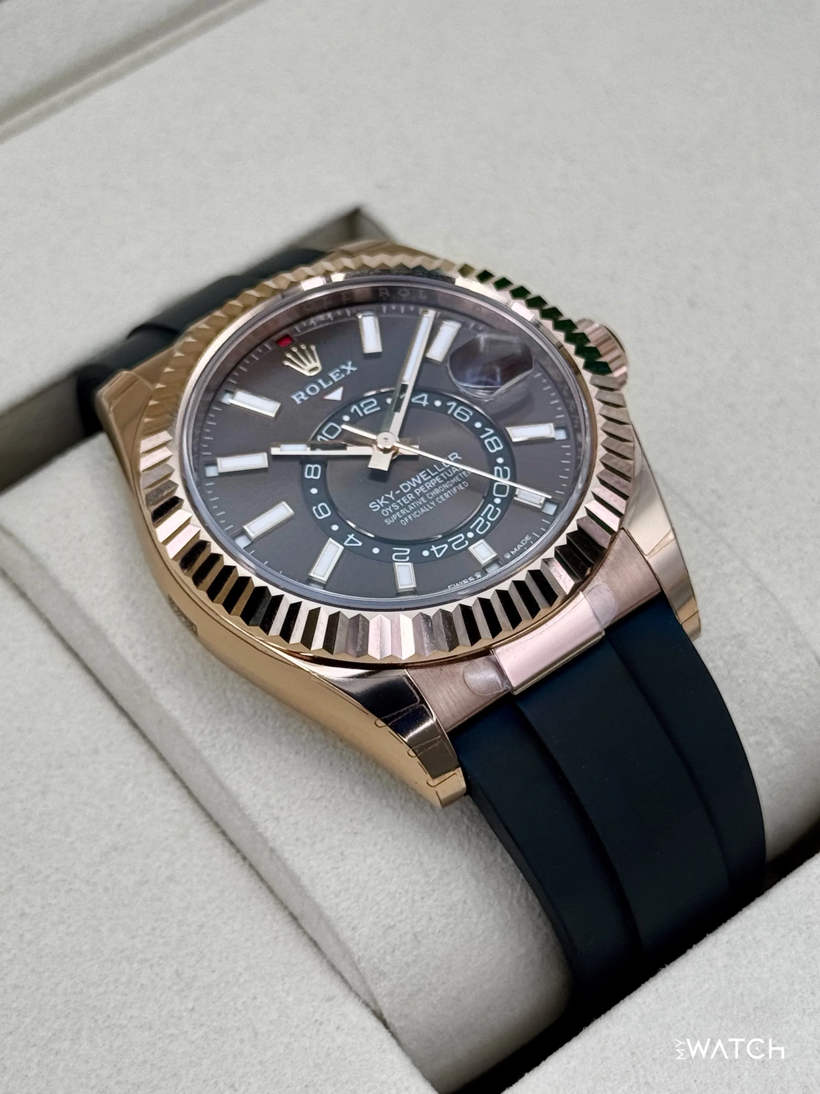 NEW 2026 Rolex Sky-Dweller 42mm 336235 Rose Gold Oysterflex Chocolate Dial (STICKERED) - Image 8