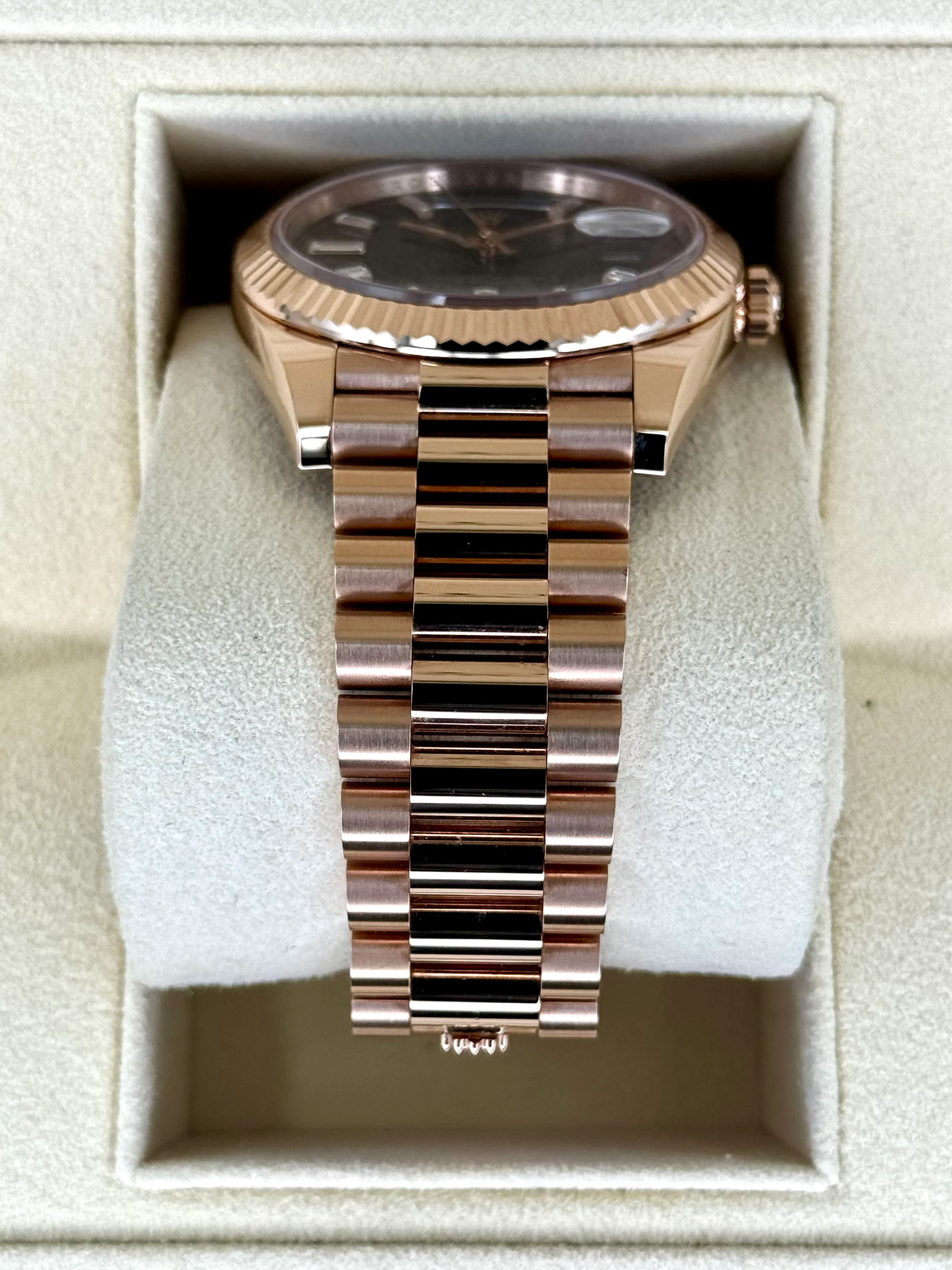 NEW 2025 Rolex Day-Date 40mm 228235 Rose Gold Chocolate Baguette Dial - Image 3